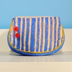 Anthropologie Jasper and Jeera Beaded Clutch Stripe Purse 12X8 Blue Embellished